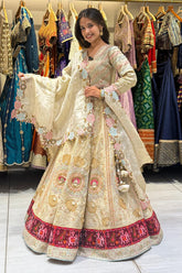 Cream Tissue Desginer Floral Patch Lehenga with Patola Border